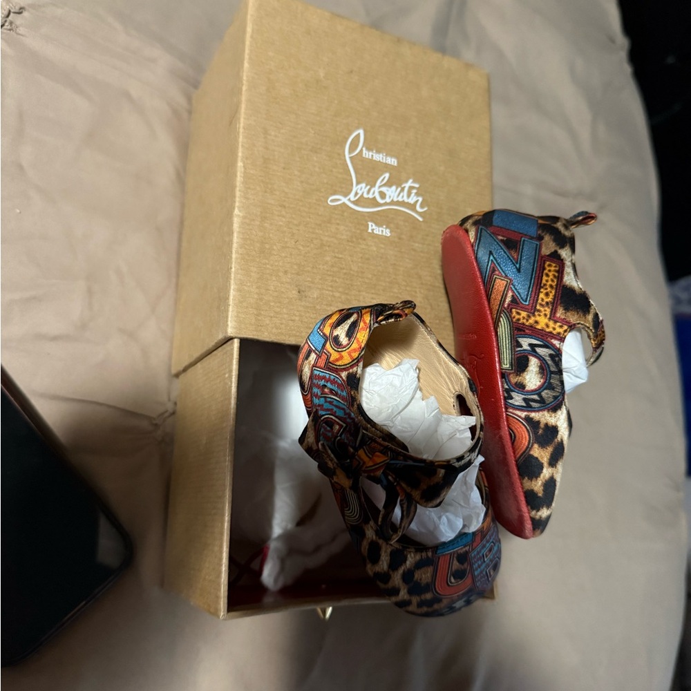 Christian Louboutin Kids Leopard Print Shoes with Red Soles - Picture 4 of 11
